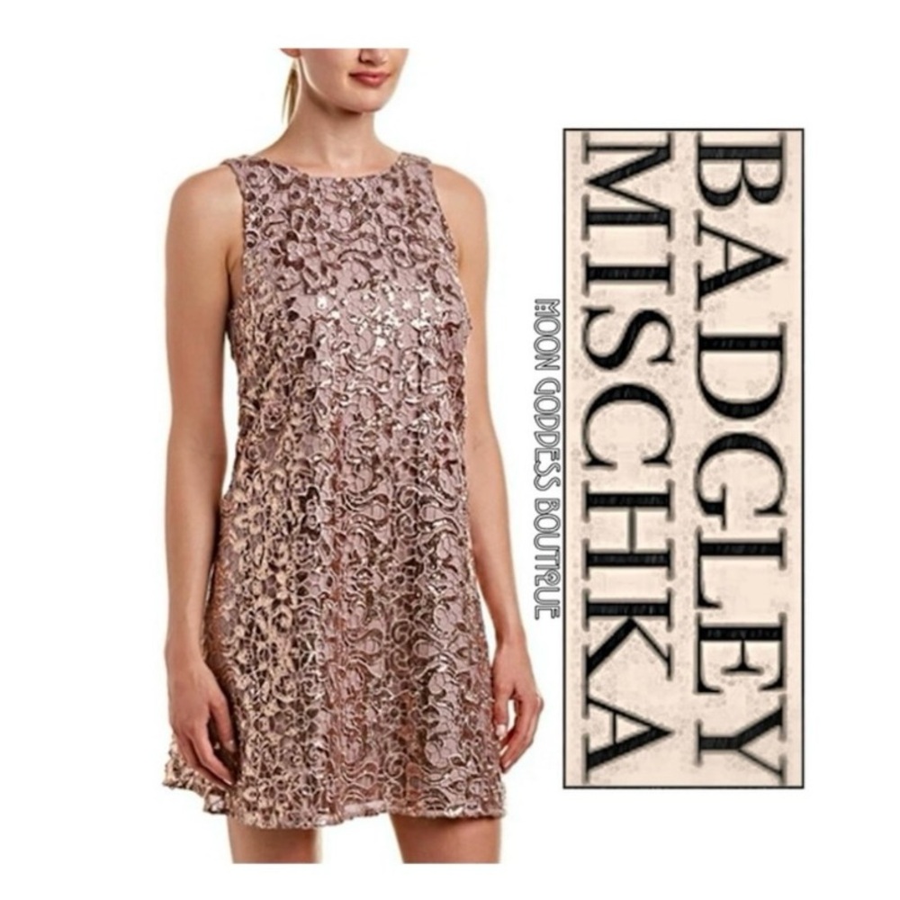 Belle Badgely Mischka SZ 10 Rose Gold Shimmer Swing Dress